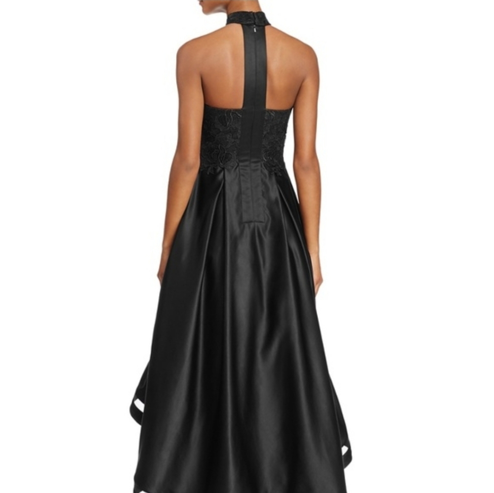 AVERY G Black Lace Bodice Halter T-Back Hi-Low Formal Dress - Picture 4 of 16